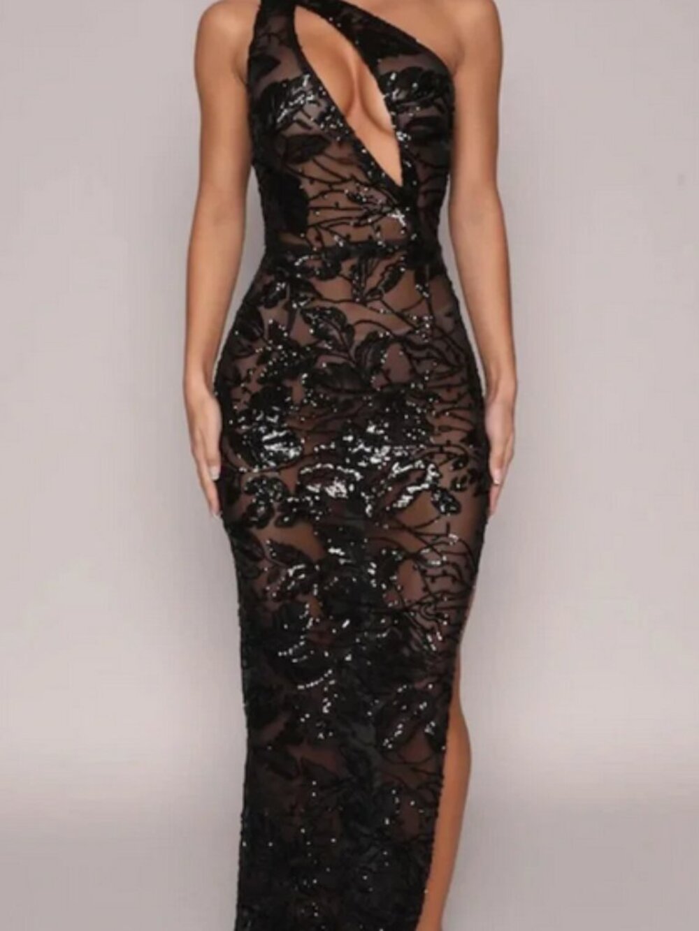 MODAGLAM BOUTIQUE Goddess Cutout Sheer Sequence Gown
